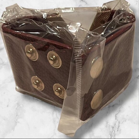 Women’s Burgundy PU Leather Bracelet With Gold "V" Detail & Snap Closure - Picture 4 of 7